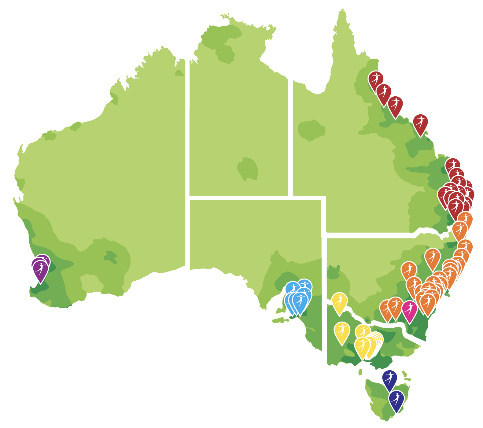 Map of Aidacare stores in Australia